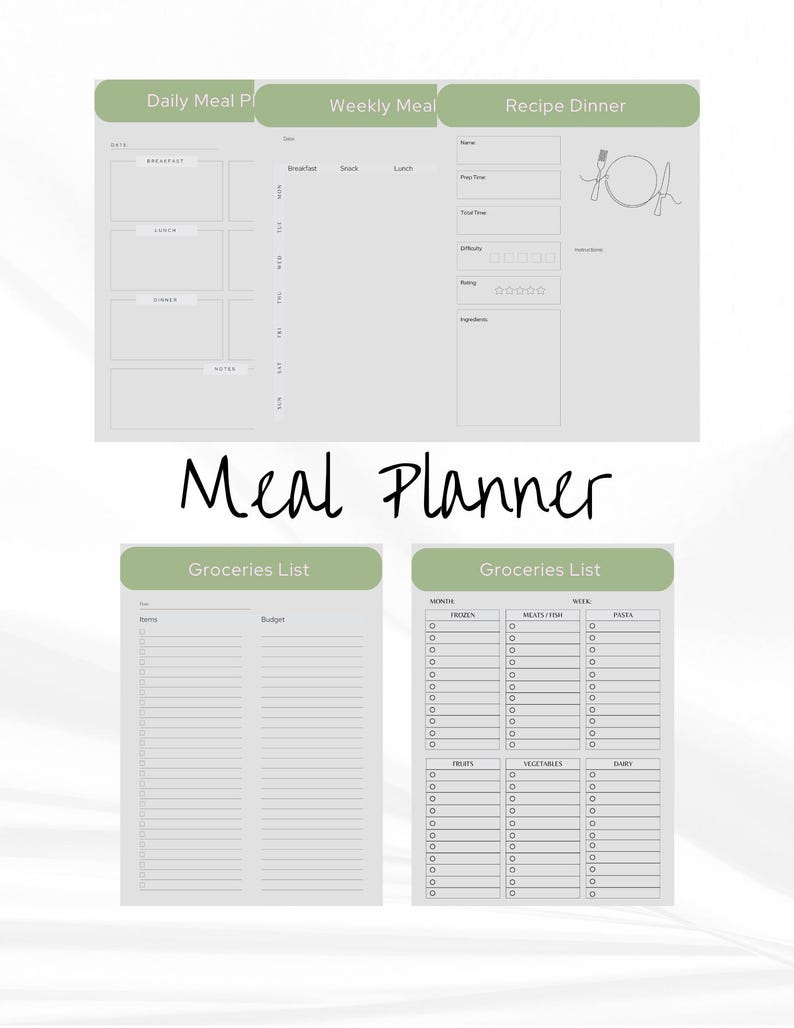 Family Meal Planner | Printable Weekly Menu, Grocery List (PDF) - Etsy