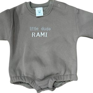Embroidered 'Hey Dude' Fleece Baby Boy Bubble Onesie - Personalized Option