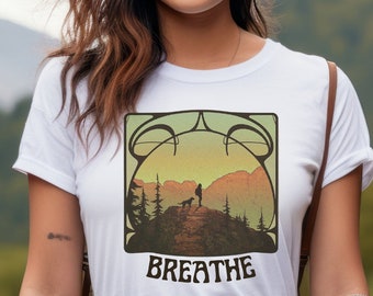 Women's T-shirt Mindfulness, Breathe, Hiking with Dog, Yoga Shirt, Meditation, Be Here Now Tee