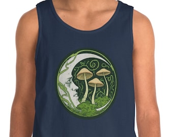Mushroom Moon Tank Top: Art Nouveau Trippy Graphic Unisex Shirt