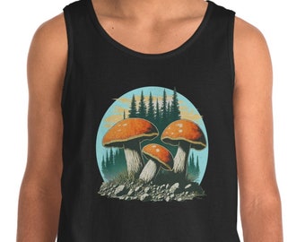 Men's Mushroom Tank Top: Trippy Bolete Graphic Hiking Shirt