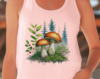 Camiseta sin mangas estilo racerback con diseño de setas: Cottagecore Forest Design