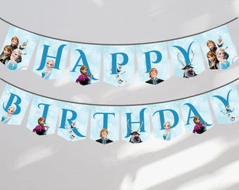 Banderín de Feliz Cumpleaños - Frozen | Happy Birthday Banner - Frozen