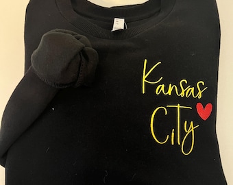 Handmade Kansas City embroidered sweatshirt.