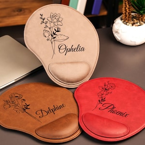 Personalized Birth Flower Engraved Mousepad, Custom Flower Engraved Mousepad, Birth Month Flower Mousepad, Birthday Gift, Gift For Her