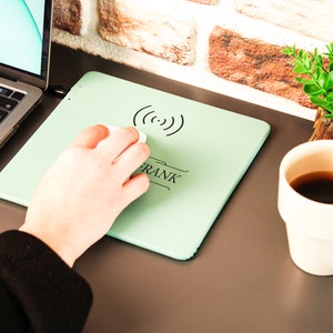 Custom Leather Charging Mat, Personalized Phone Charger, Wireless Charger Pad, Leather Charging Mat, Charging Mouse Pad, Custom Wireless Pad