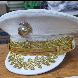Casquette ou chapeau de service avec visière d&#39;officier USMC de l&#39;époque du Vietnam avec dispositif EGA - Reproduction de toutes les tailles
