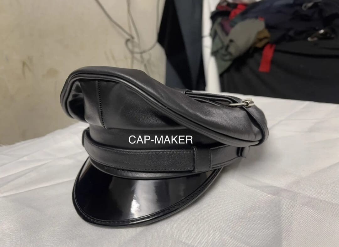 Leather Biker Cap Genuine Leather Army Style Bikers Caps In