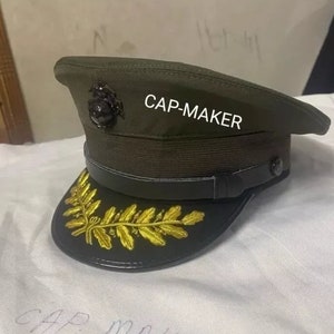 Casquette ou chapeau de service avec visière d&#39;officier USMC de l&#39;époque du Vietnam avec dispositif EGA - Reproduction de toutes les tailles
