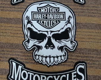 Harley skull Embroidery Patches set 35Cm Iron on for jacket and vest