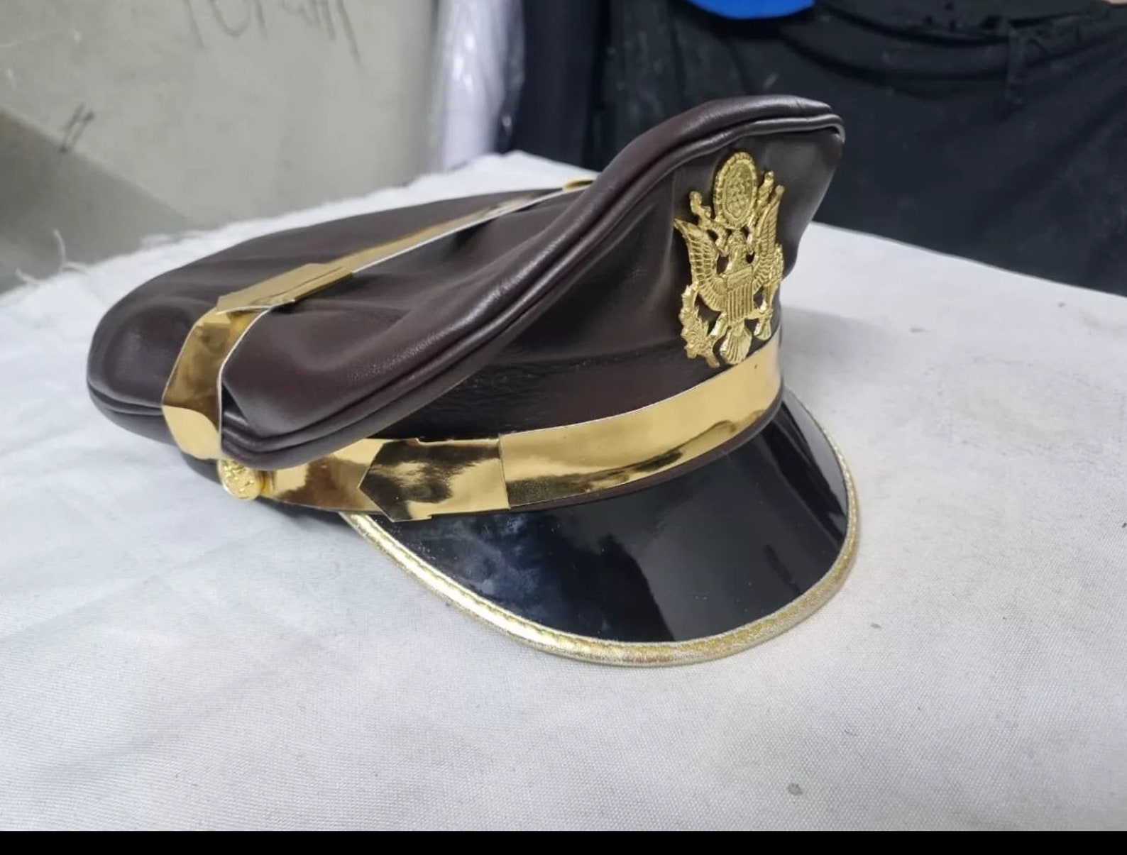 Berretto In Pelle - Vera Pelle Nero Army Muir Biker Arancione Trim - Foto 7