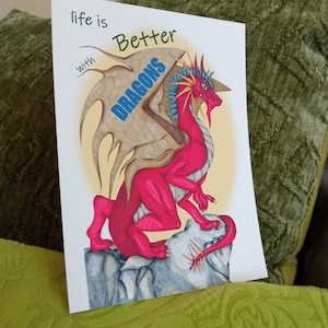 La vita è migliore con i draghi, Biglietto d'auguri, Cartolina, Drago rosso, Carta regalo, Biglietto d'invito