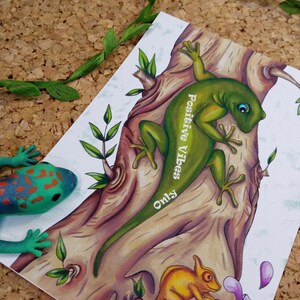 Positive Vibes only, Greeting card, Postcard, Lizard, Chameleon, Funny card