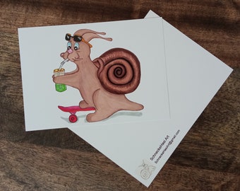 SchneckeHasi, Postkarte, Grußkarte, Illustration