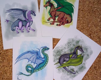 Postcard set - Dragon World, postcard, dragons, greeting card, gift card, dragon art