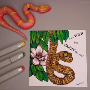 Gek zoals jij, Slang met bloemen, Wenskaart, Ansichtkaart, Grappige kaart, Cadeaubon
