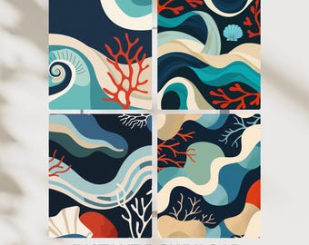 Ocean Abstract Art Print Set: Coastal Minimalist Decor (Digital Download