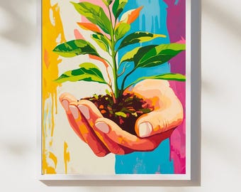 Hands Holding Plant Print: AI-Generated Sustainable Decor (Digital Download)