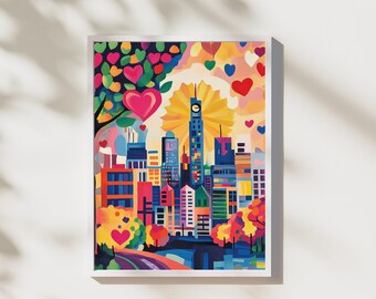 Harmonious Heart Cityscape Art Print: Sustainable Urban Design (Digital Download)
