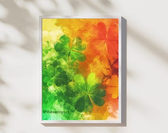 Green Clover Abstract Print: Lucky Shamrock Rainbow Art (Digital Download)