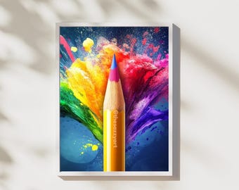 Rainbow Pencil Art Print: Colorful School Decor (Digital Download