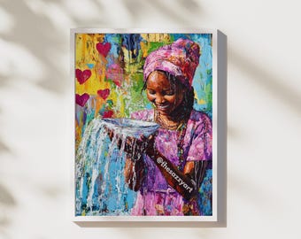 Joyful Black Woman Art Print: Abstract Expressionist Portrait (Digital Download)