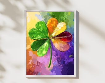 Rainbow Clover Print: Abstract Shamrock Illustration (Digital Download