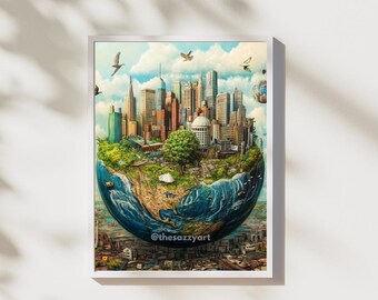 Sustainable City Art Print: Eco-Urban Skyscraper Design (Digital Download