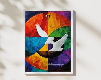 Peace and Justice Art Print: Colorful Abstract Dove Poster (Digital Download)