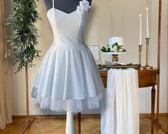 Elegant White  Glitter After Party dress