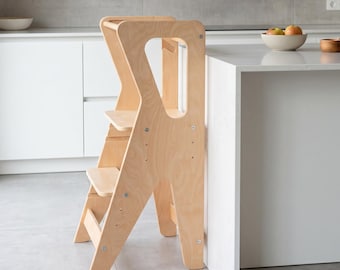 Montessori Lernturm Holz höhenverstellbar | Kinder Lernturm Küche | Küchenhelfer Kind | Lernturm sicher & stabil | Geschenk für Kinder