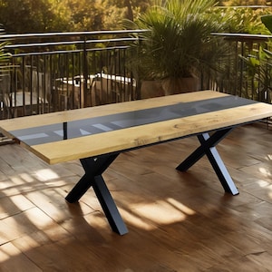 Oak and Glass Dining Table, Large Modern Dining Table, Solid Wood Dining Table, Handmade Furniture, Rustic Dining Table