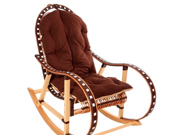 Lounge Patio Chair, Wicker chair, Rattan Rocking Chair, Handmade Outdoor Furniture, Gift for Dad/ Grandparents, Grandmas Garden