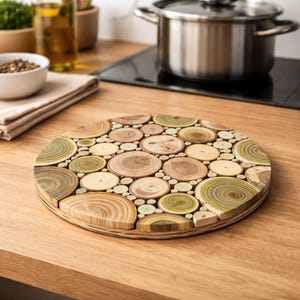 Topfuntersetzer aus Naturholz, Holzuntersetzer heiße Töpfe, Geschenk zum Einzug,  Rustikale Küchendeko, Einweihungsgeschenk, Tischschutz