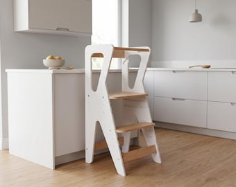 Montessori Lernturm Holz höhenverstellbar / Kinder Lernturm Küche / Kitchen Helper Kind / Lernturm sicher & stabil / Geschenk Kinder