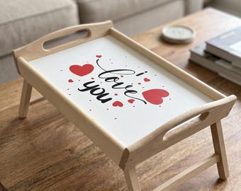 Frühstückstablett fürs Bett, Betttisch klappbar, Laptoptisch Sofa, Serviertablett Beinen, Picknicktisch, Muttertag Geschenk