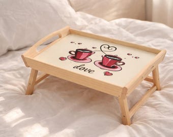 Betttablett Holz mit Griffen | Frühstückstablett klappbar | Serviertablett Holz | Geschenk Muttertag | Einweihungsgeschenk Sofatablett