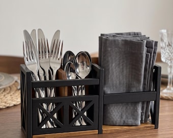Besteckhalter & Serviettenhalter aus Holz | Gewürzhalter Küche | Serviettenspender Tisch | Küchenorganizer Farmhouse | Einweihungsgeschenk
