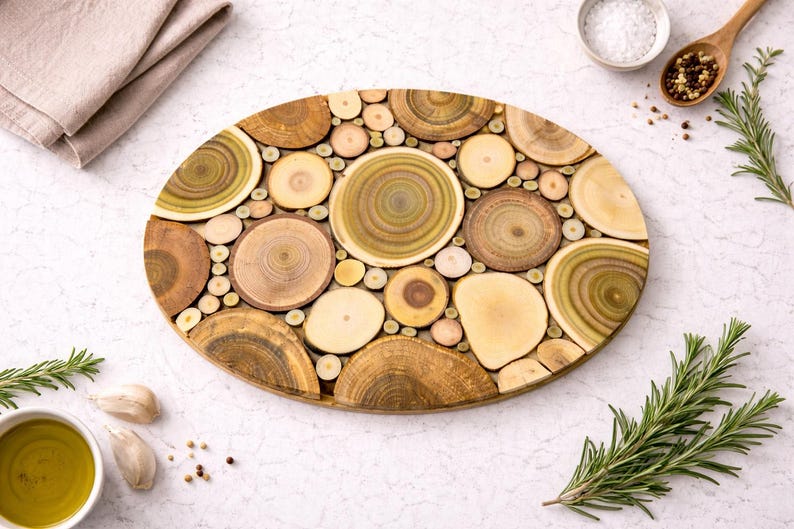 Topfuntersetzer aus Naturholz, Holzuntersetzer heiße Töpfe, Geschenk zum Einzug, Rustikale Küchendeko, Einweihungsgeschenk, Tischschutz image 8