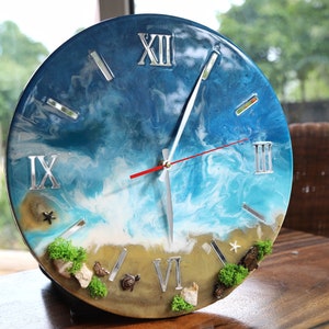 Ocean Clock, Beach Wall Art, Epoxy Resin Art, Large Wall Clock, Ocean Lover Gift, Coastal Decor, Handmade Wall Decor, Housewarming Gift