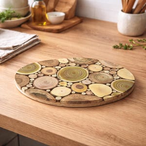 Topfuntersetzer aus Naturholz, Holzuntersetzer heiße Töpfe, Geschenk zum Einzug, Rustikale Küchendeko, Einweihungsgeschenk, Tischschutz Oval – 30 x 16 cm