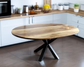 Oval Walnut Dining Tabletop, Modern Solid Wood Table (195cm x 105cm)