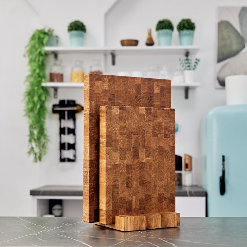 Oak Cutting Board with Stand, Housewarming Gift, Chopping Board, Charcuterie Board, Meat Cheese Wood Serving Board, New Home Gift