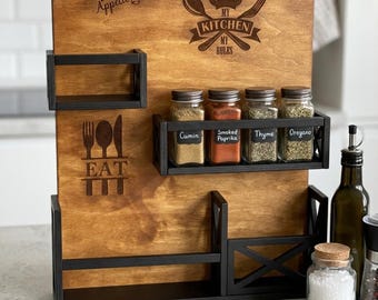 Gewürzregal Holz zur Wandmontage / Gewürzhalter Küche / Küchenorganizer aus Birkenholz / Besteckhalter / Einweihungsgeschenk