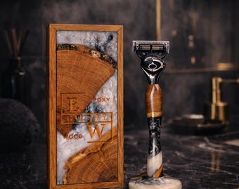 Groom gift, Resin Gillette Razor, Wood Shaving Kit, Razor Geschenk, Groomsmen Proposal, Best Men Gift, Gift for Husband/ for Boss
