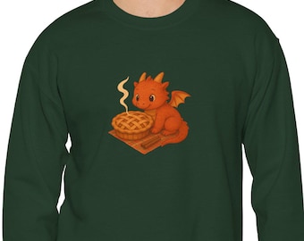Cozy Dragon Pie Sweatshirt, Whimsical Cottagecore Autumn Crewneck, Bookish Gift