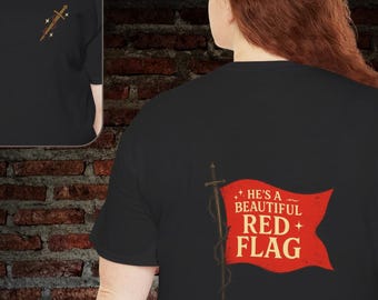 Romantasy Red Flag T-Shirt | Bookish Humor, Fantasy Sword