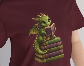 Baby Dragon Reading Books Shirt | Bookish Fantasy Tee | Dragon Lover Teacher Gift