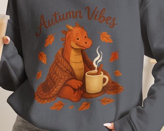 Cozy Dragon Reading Sweatshirt, Autumn Vibes Crewneck, Bookish Cottagecore Shirt