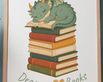 Dragons Love Books Printable Poster | Reading Classroom Wall Art | Instant Download Teacher Library Decor